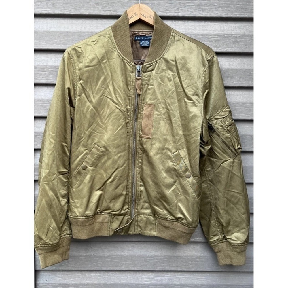 Vintage 80s Ralph Lauren Flight Bomber Jacket Army Green Talon Zipper Zip Large